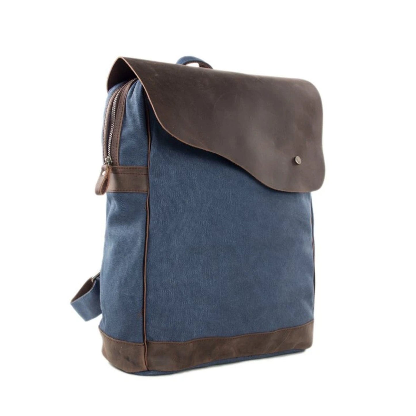 Handmade Canvas with Leather School Backpack | Blue - Blue Sebe Handmade Leather Bags