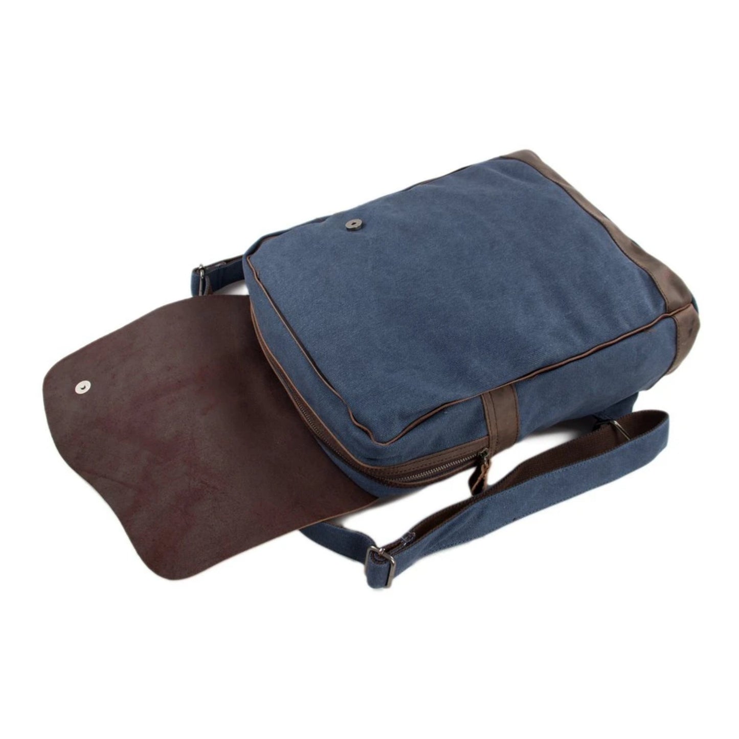 Handmade Canvas with Leather School Backpack | Blue - Blue Sebe Handmade Leather Bags