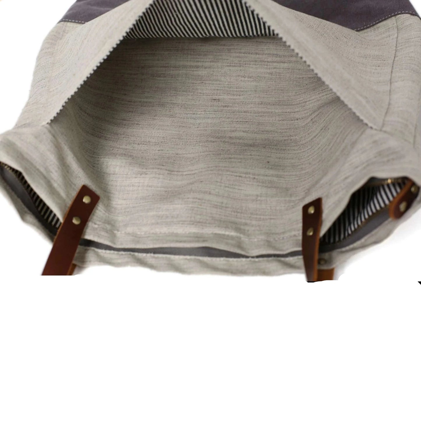 Handmade Canvas Women's Tote Handbag | White with Grey - Blue Sebe Handmade Leather Bags
