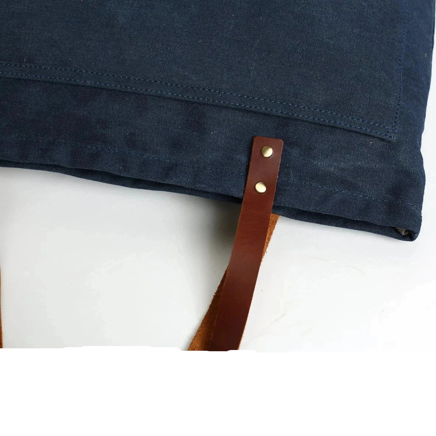 Handmade Canvas Tote Bag with Leather Handle - Blue Sebe Handmade Leather Bags