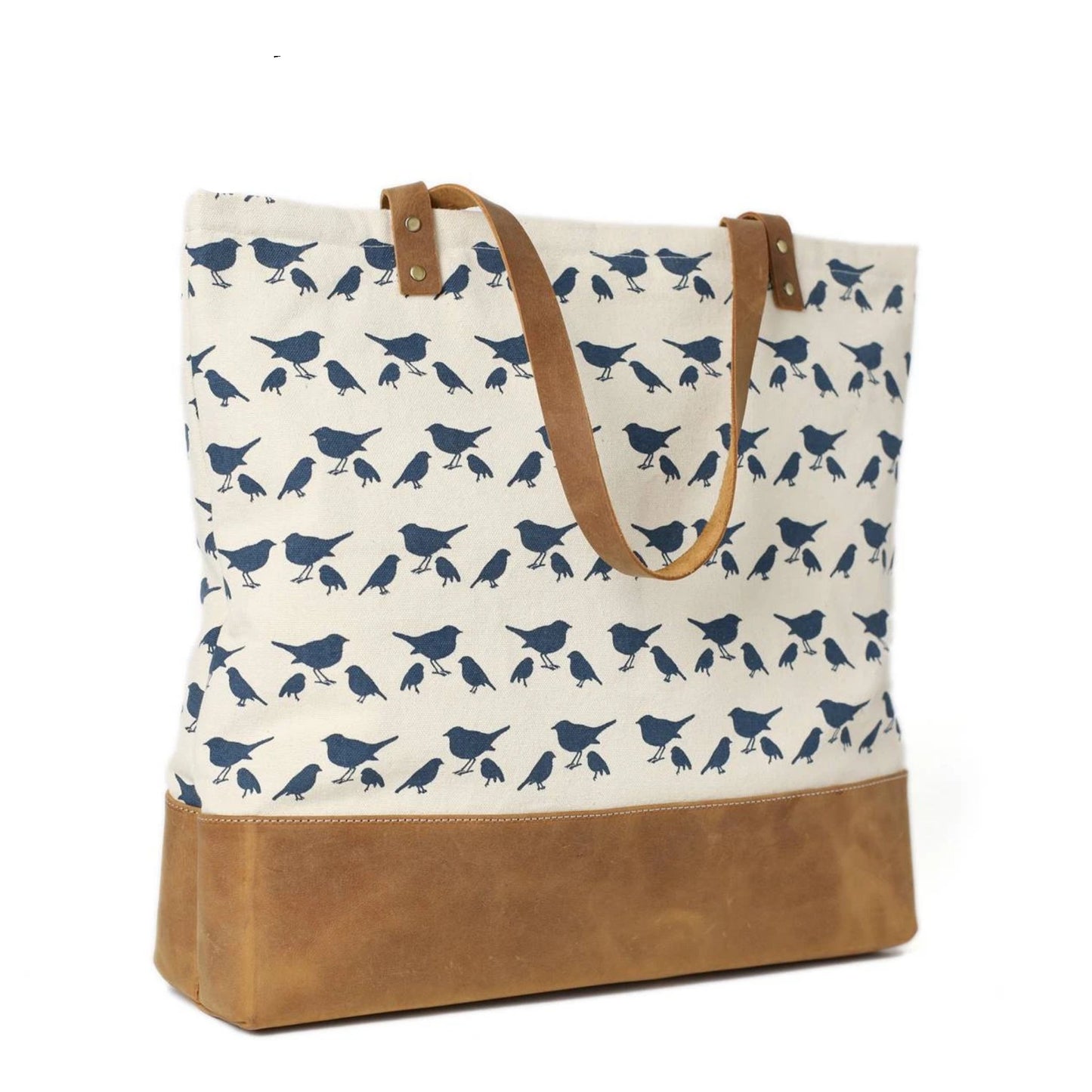 Handmade Canvas with Leather Trimming Women Tote Bag - Blue Sebe Handmade Leather Bags