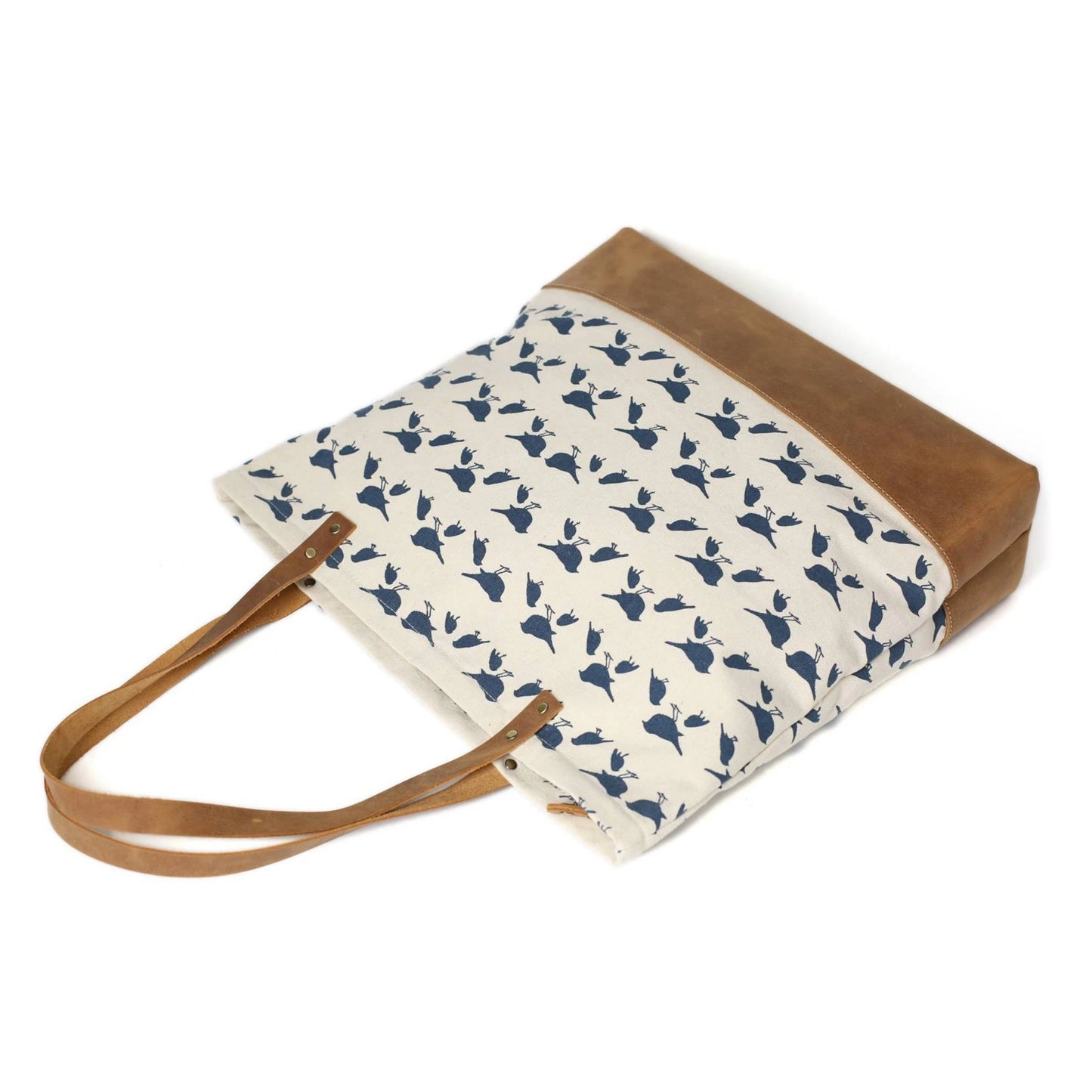 Handmade Canvas with Leather Trimming Women Tote Bag - Blue Sebe Handmade Leather Bags