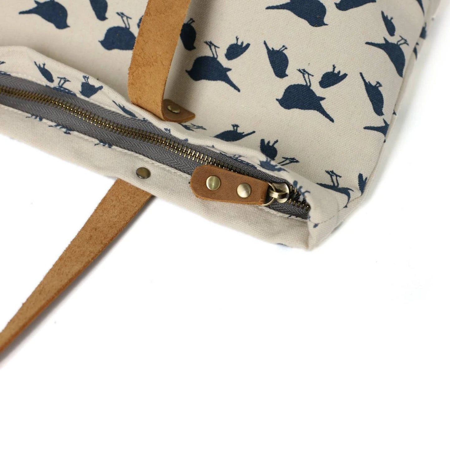 Handmade Canvas with Leather Trimming Women Tote Bag - Blue Sebe Handmade Leather Bags