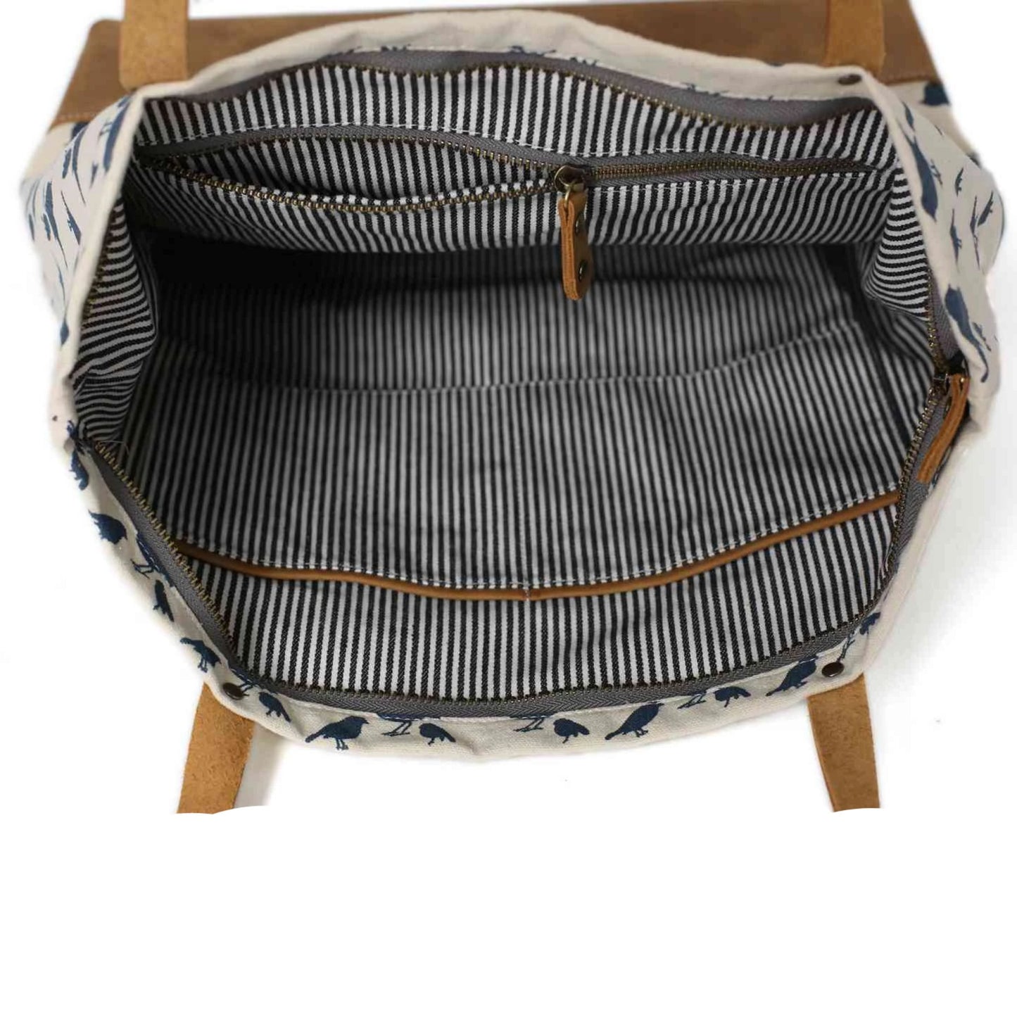 Handmade Canvas with Leather Trimming Women Tote Bag - Blue Sebe Handmade Leather Bags