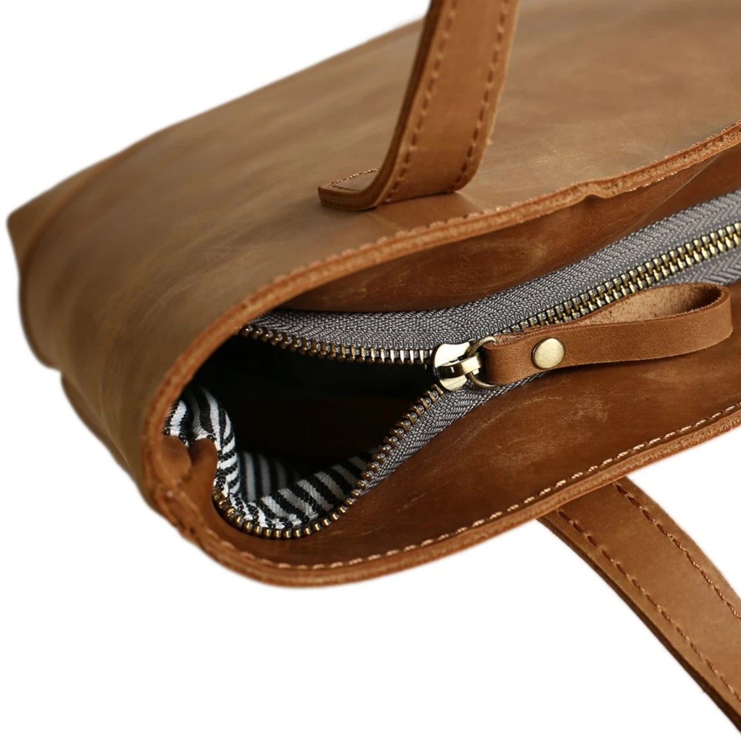 Handmade Vegetable Tanned Leather Tote Bag - Simple 1 - Blue Sebe Handmade Leather Bags
