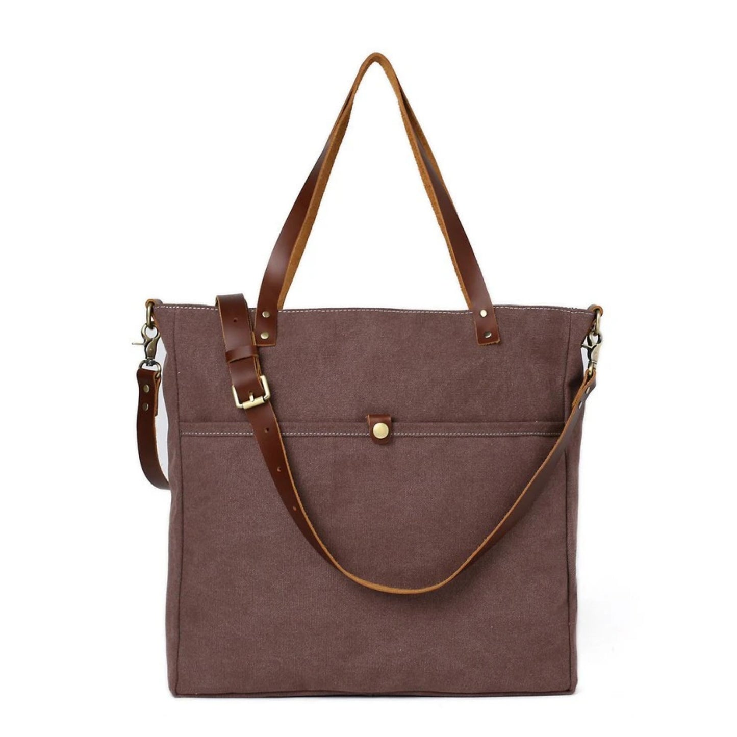 Handmade Canvas Leather Tote Messenger Handbag | Coffee - Blue Sebe Handmade Leather Bags