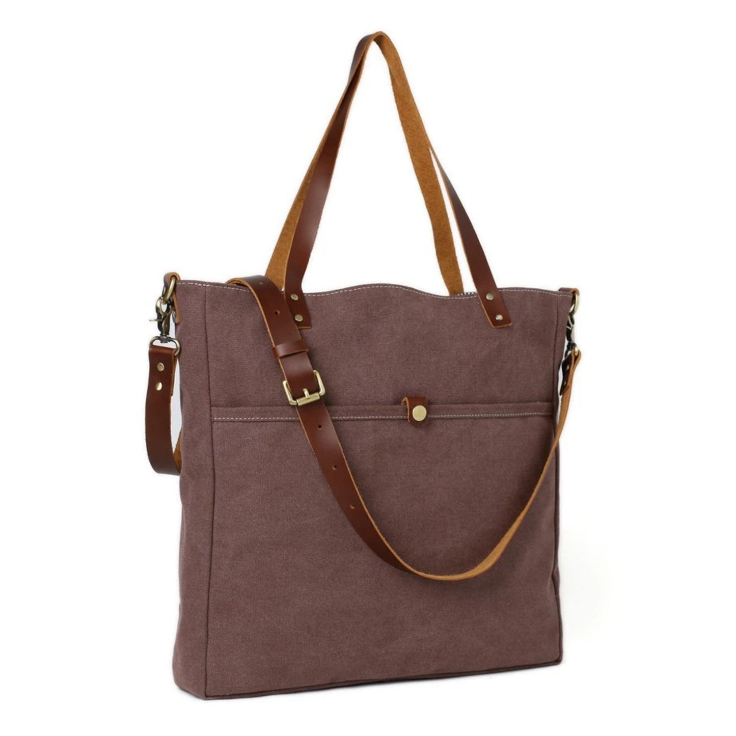 Handmade Canvas Leather Tote Messenger Handbag | Coffee - Blue Sebe Handmade Leather Bags