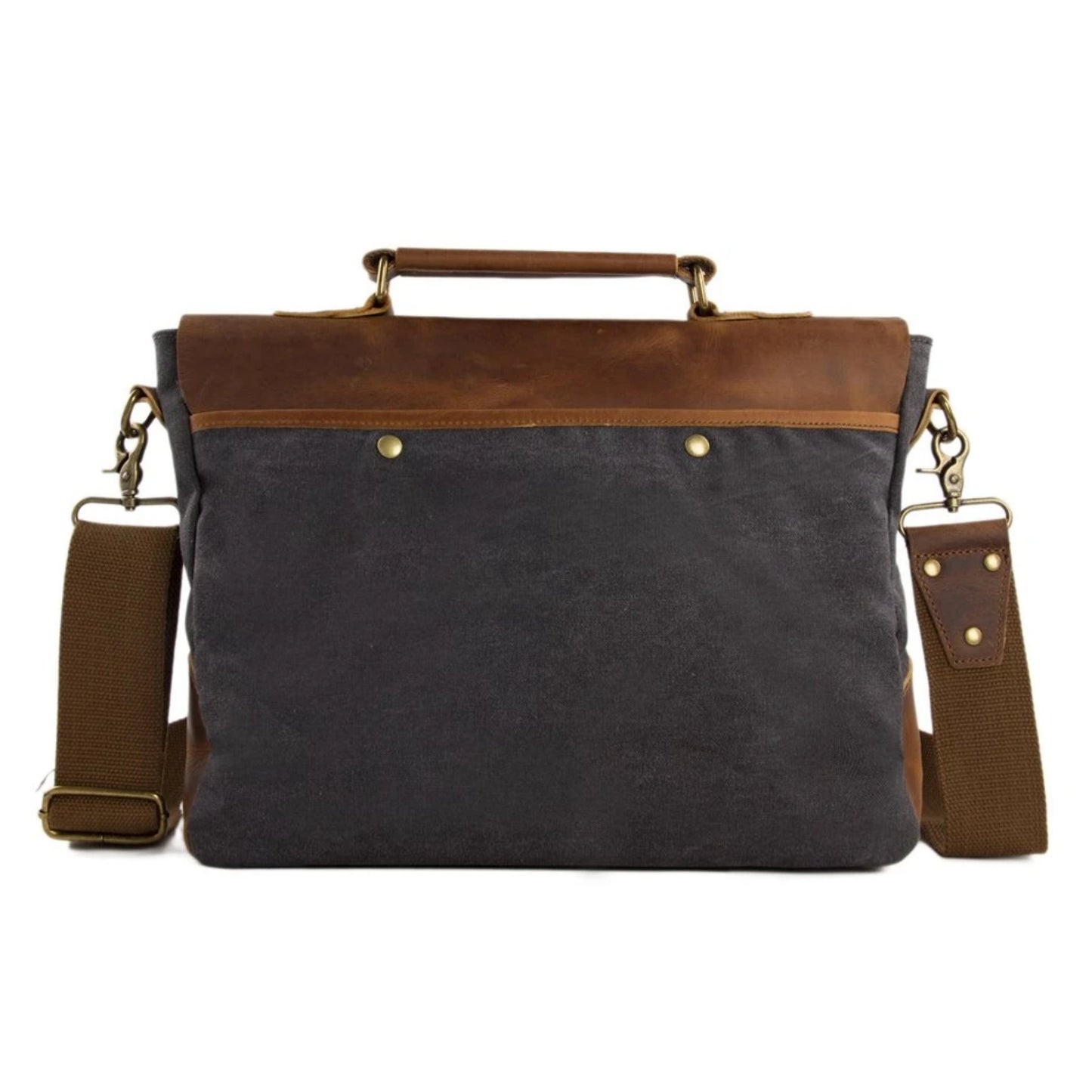 Handmade Waxed Canvas & Leather Satchel Messenger Bag - Dark Grey/Brown - Blue Sebe Handmade Leather Bags