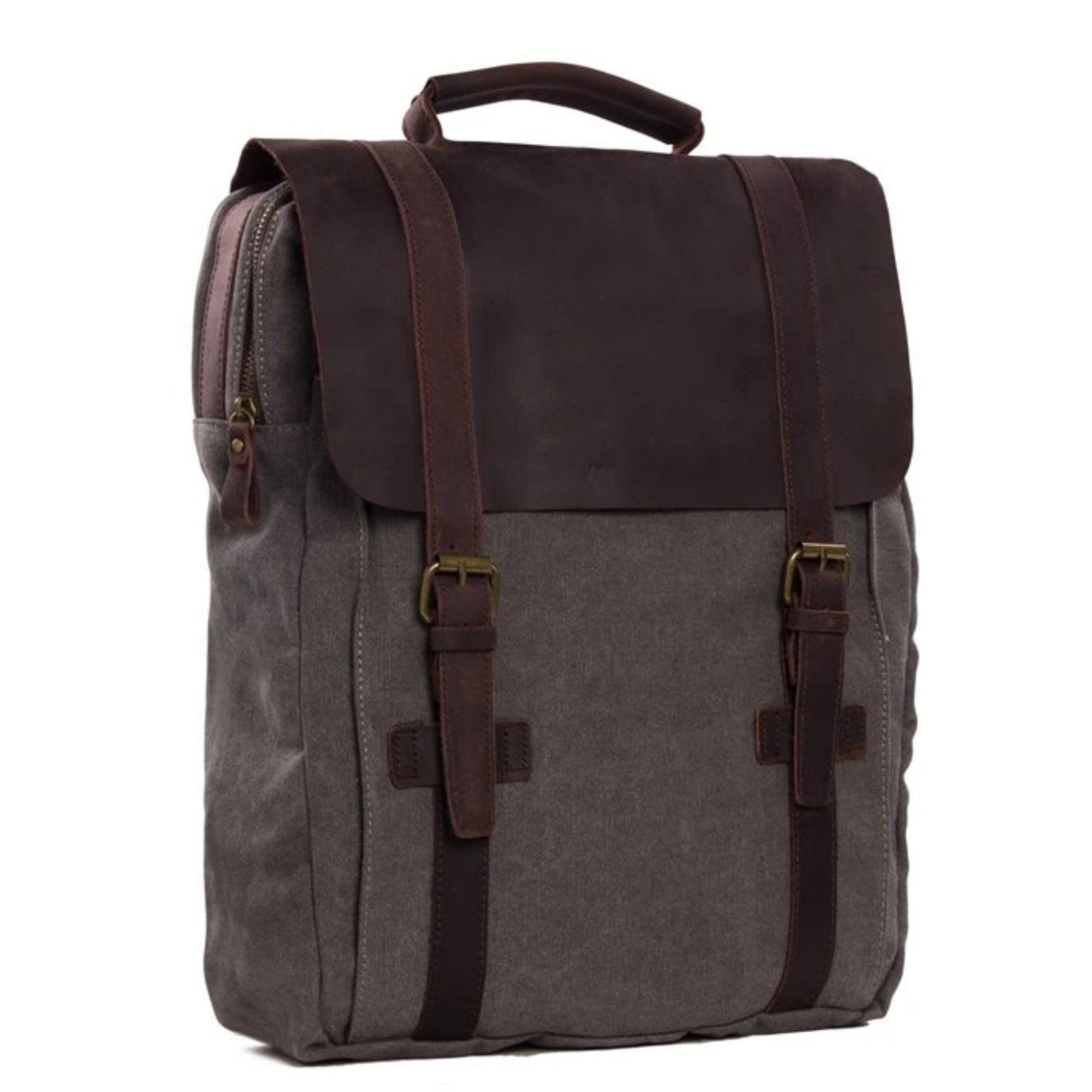 Waxed Canvas and Leather Double strap Backpack - Dark Grey - Blue Sebe Handmade Leather Bags
