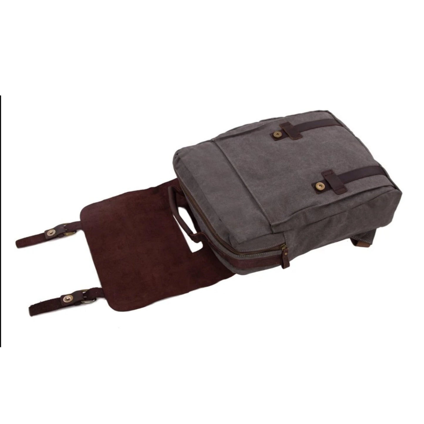 Waxed Canvas and Leather Double strap Backpack - Dark Grey - Blue Sebe Handmade Leather Bags