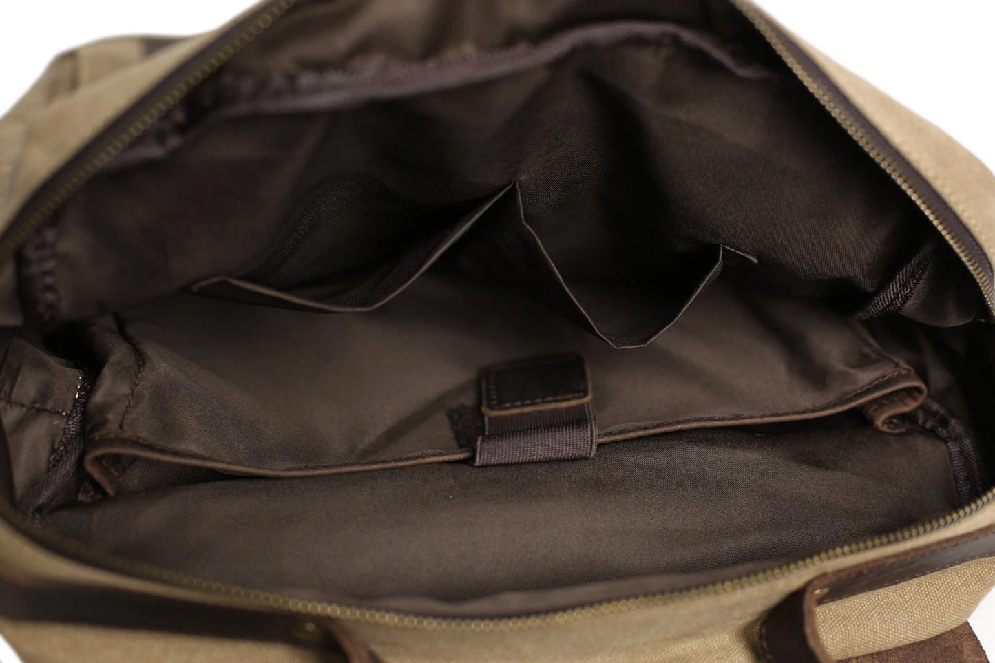 Waxed Canvas and Leather Double Strap Backpack - Khaki - Blue Sebe Handmade Leather Bags
