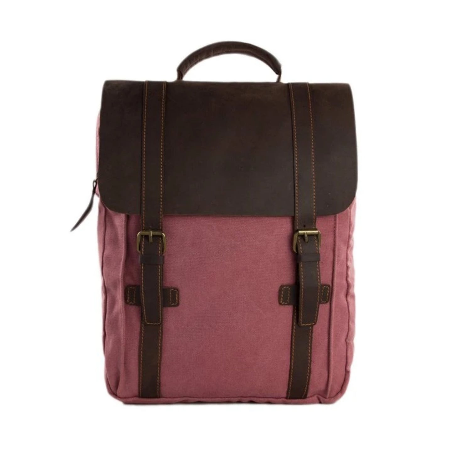 Waxed Canvas and Leather Double Strap Backpack - Pink - Blue Sebe Handmade Leather Bags