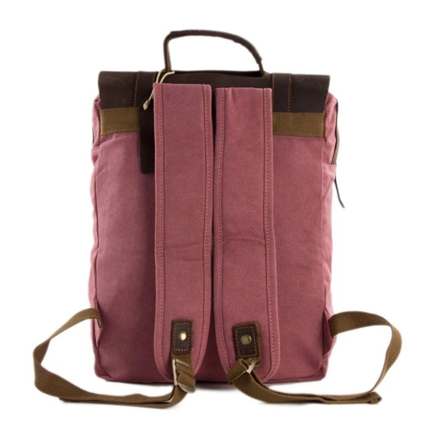 Waxed Canvas and Leather Double Strap Backpack - Pink - Blue Sebe Handmade Leather Bags