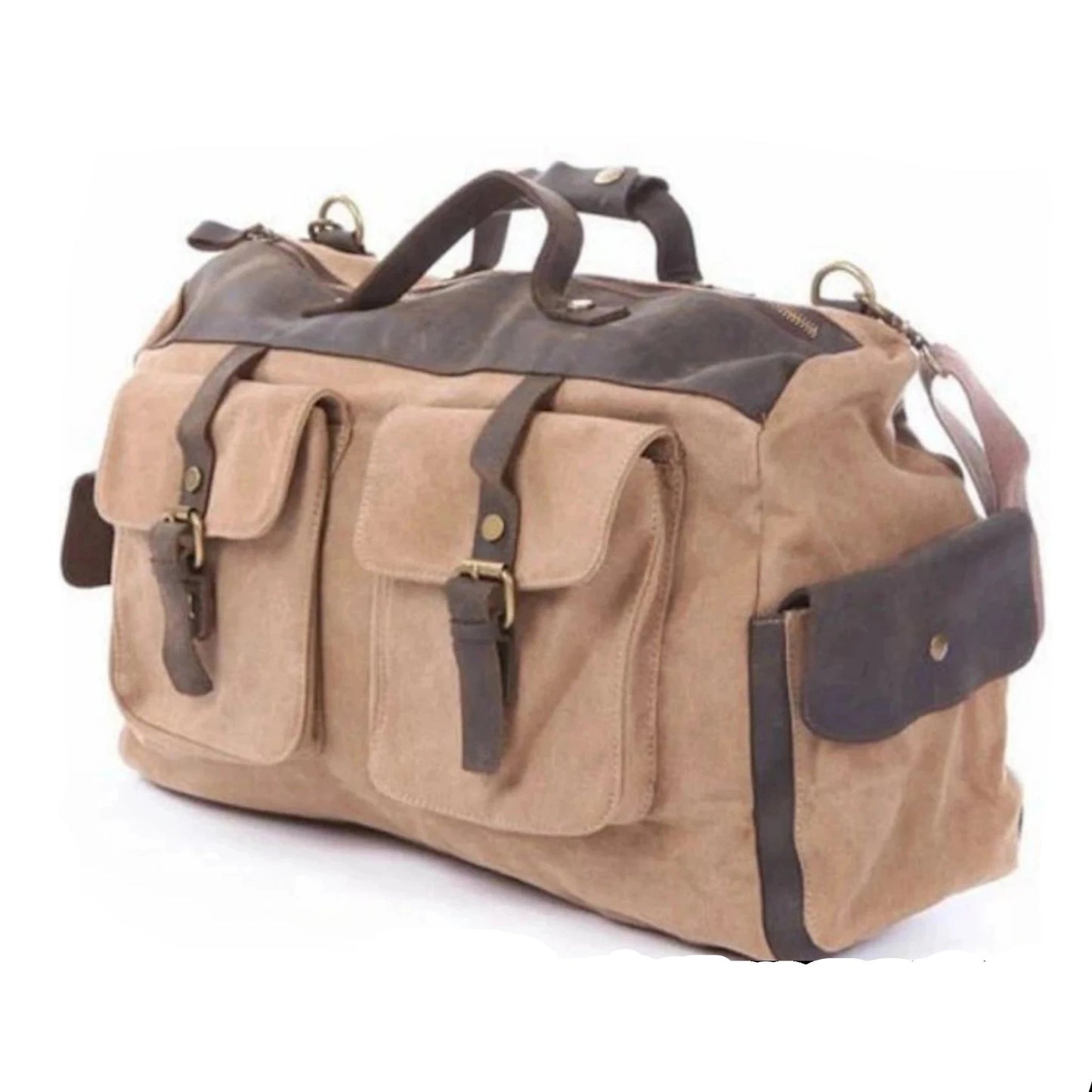 Canvas Leather Travel Messenger Duffel Bag - Blue Sebe Handmade Leather Bags