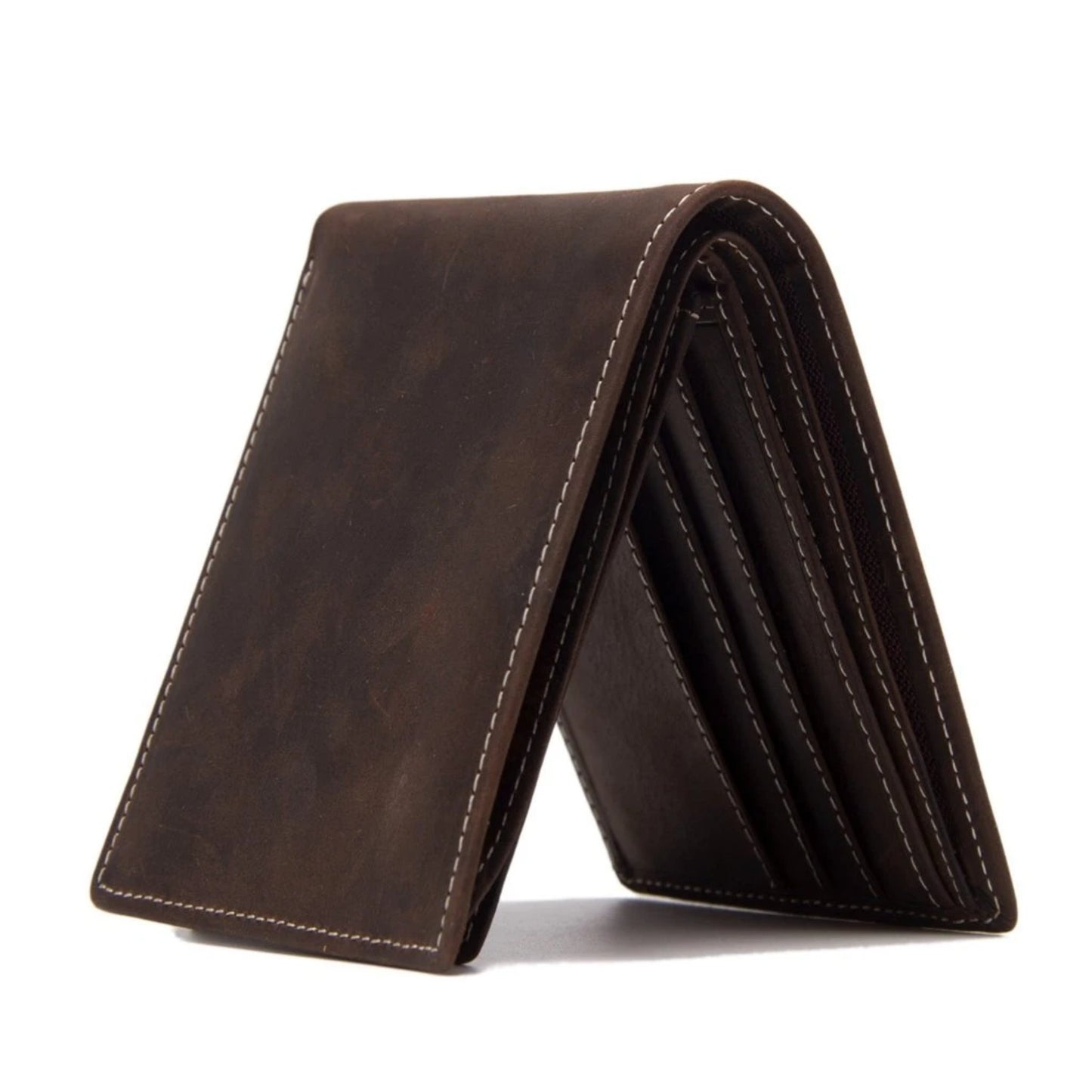 Handmade Genuine Leather Men Short Wallet -DB - Blue Sebe Handmade Leather Bags