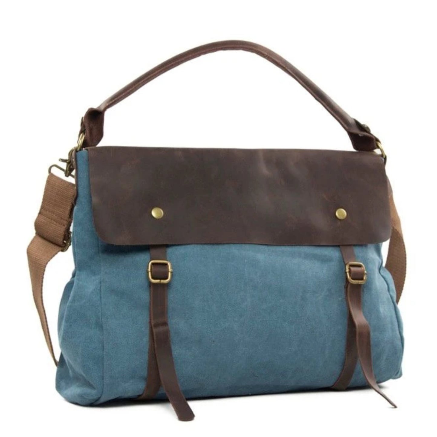 Waxed Canvas Large Messenger Shoulder Bag | Blue - Blue Sebe Handmade Leather Bags