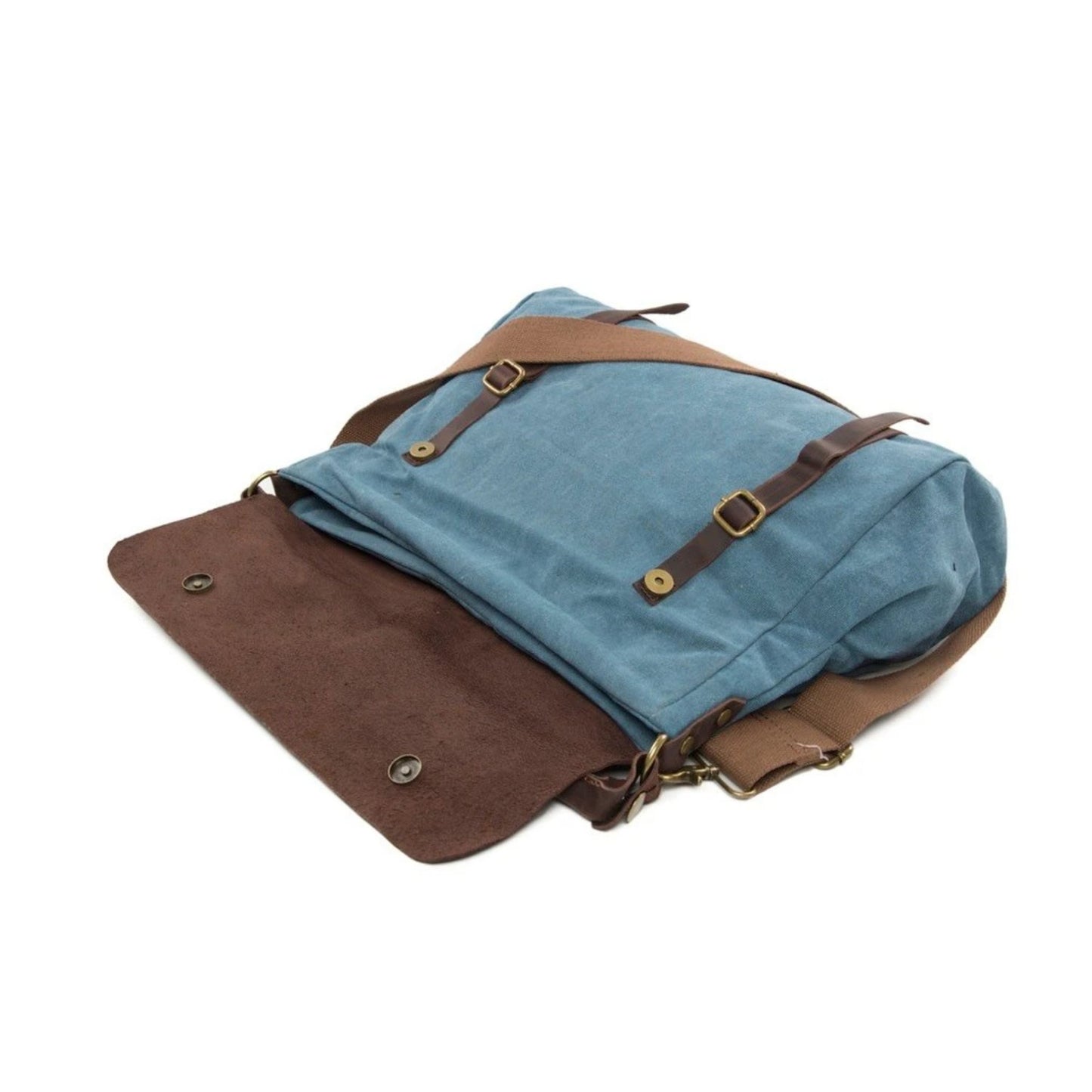 Waxed Canvas Large Messenger Shoulder Bag | Blue - Blue Sebe Handmade Leather Bags