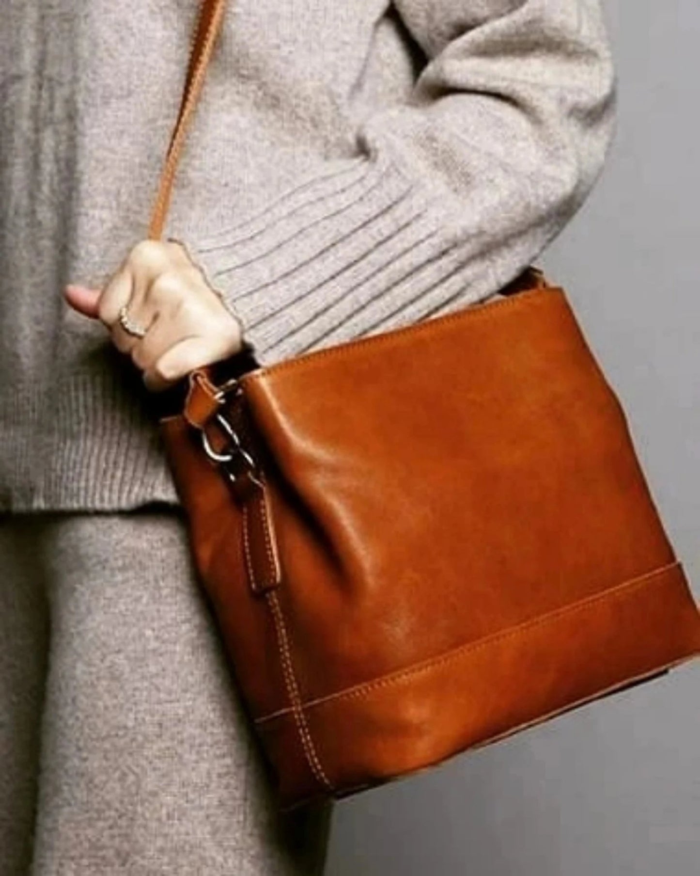Handmade Full Grain Leather Chic Tote Handbag - Blue Sebe Handmade Leather Bags