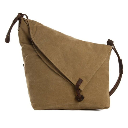 Waxed Canvas with Leather Strap Sling Bag - Khaki - Blue Sebe Handmade Leather Bags