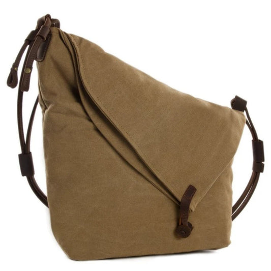 Waxed Canvas with Leather Strap Sling Bag - Khaki - Blue Sebe Handmade Leather Bags