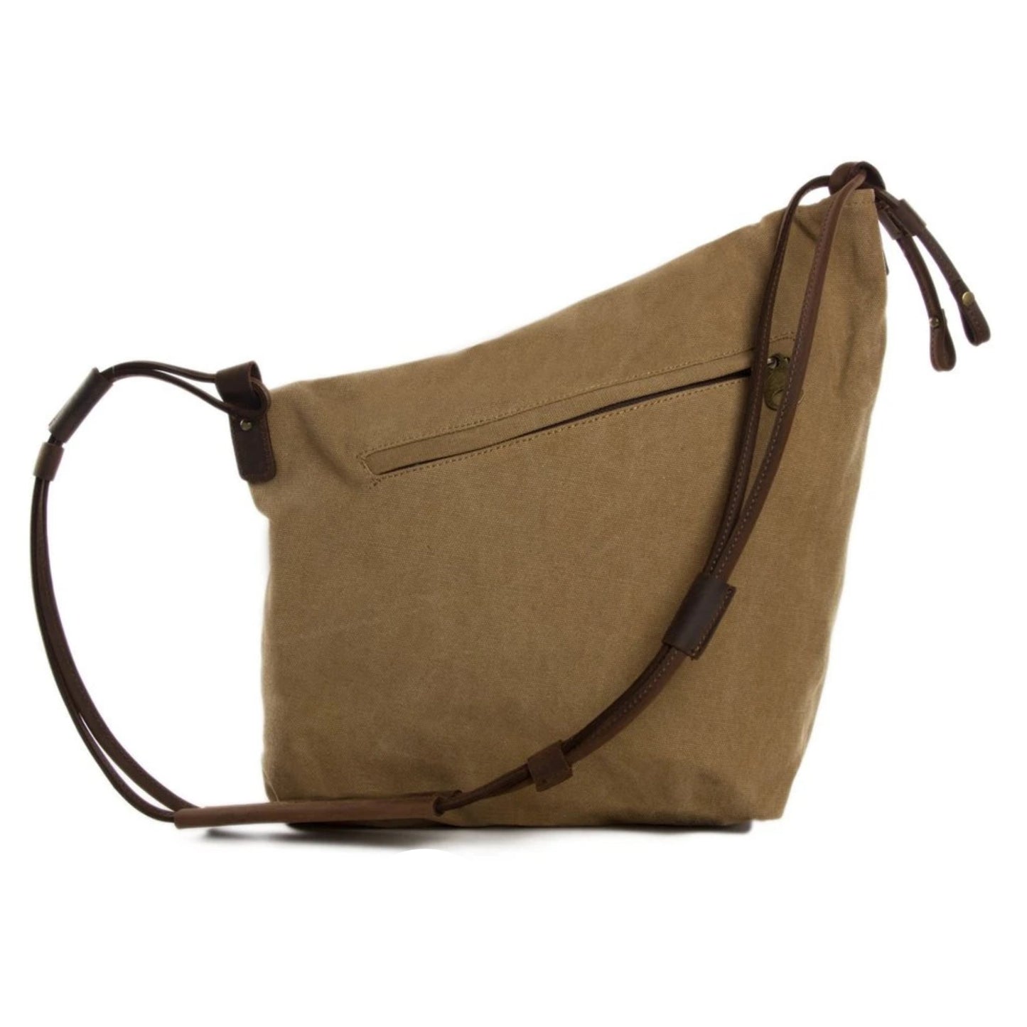 Waxed Canvas with Leather Strap Sling Bag - Khaki - Blue Sebe Handmade Leather Bags