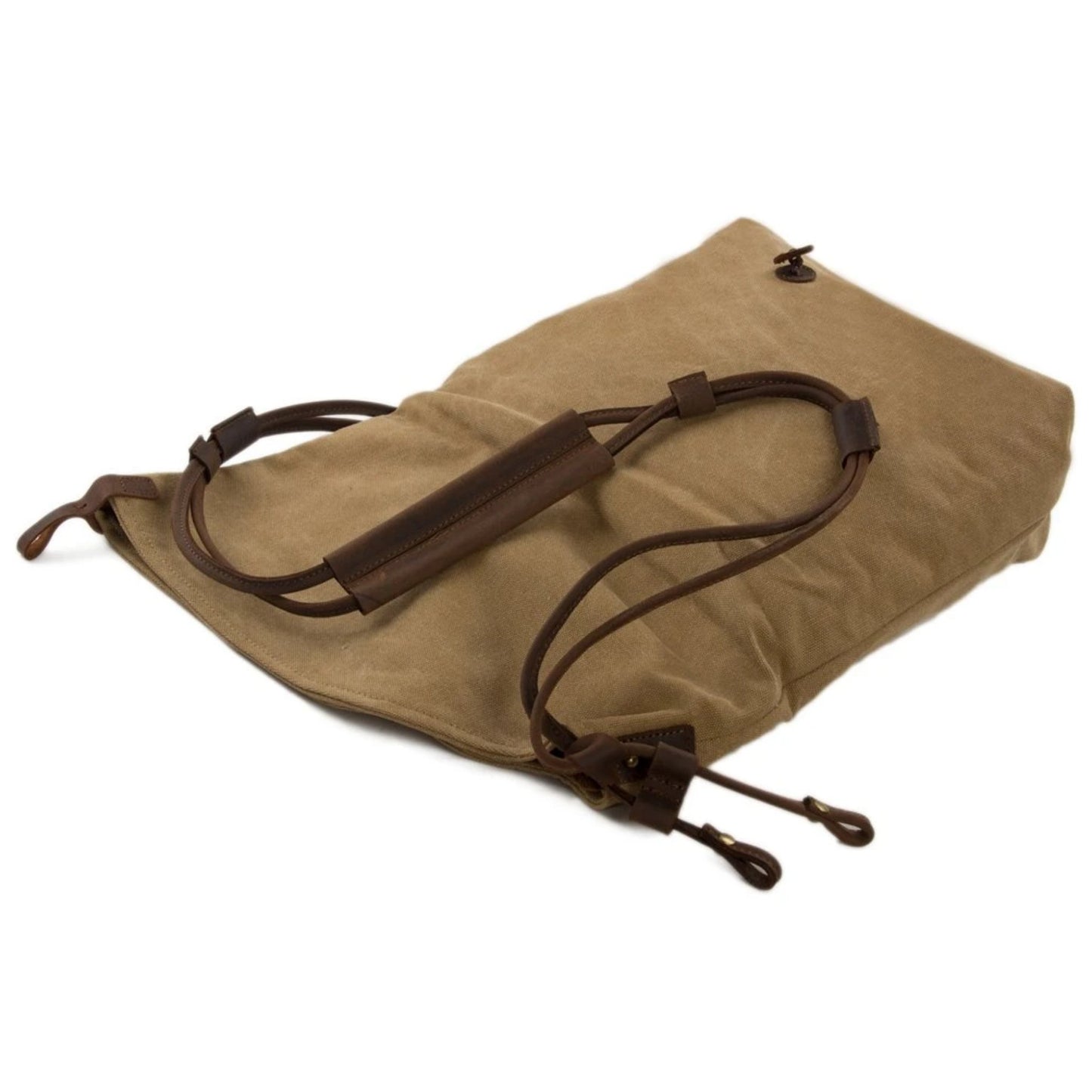Waxed Canvas with Leather Strap Sling Bag - Khaki - Blue Sebe Handmade Leather Bags