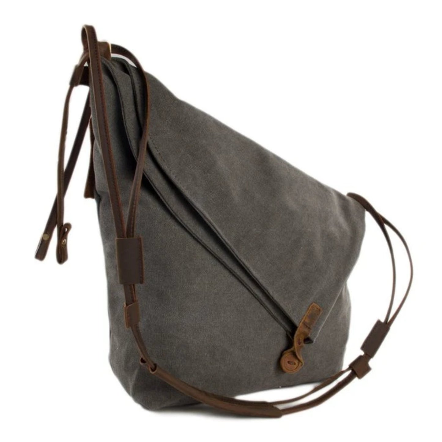 Waxed Canvas with Leather Strap Sling Bag - Dark Grey - Blue Sebe Handmade Leather Bags