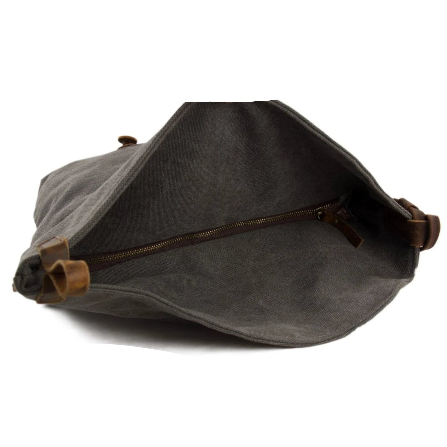 Waxed Canvas with Leather Strap Sling Bag - Dark Grey - Blue Sebe Handmade Leather Bags