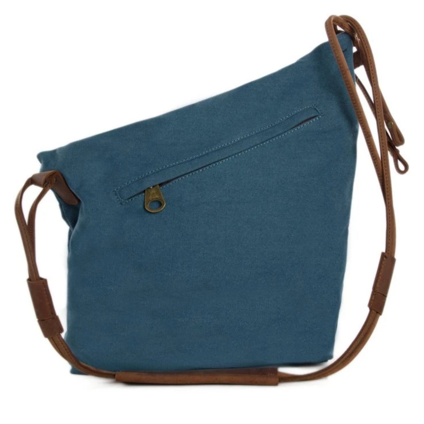 Waxed Canvas with Leather Strap Sling Bag - Blue - Blue Sebe Handmade Leather Bags