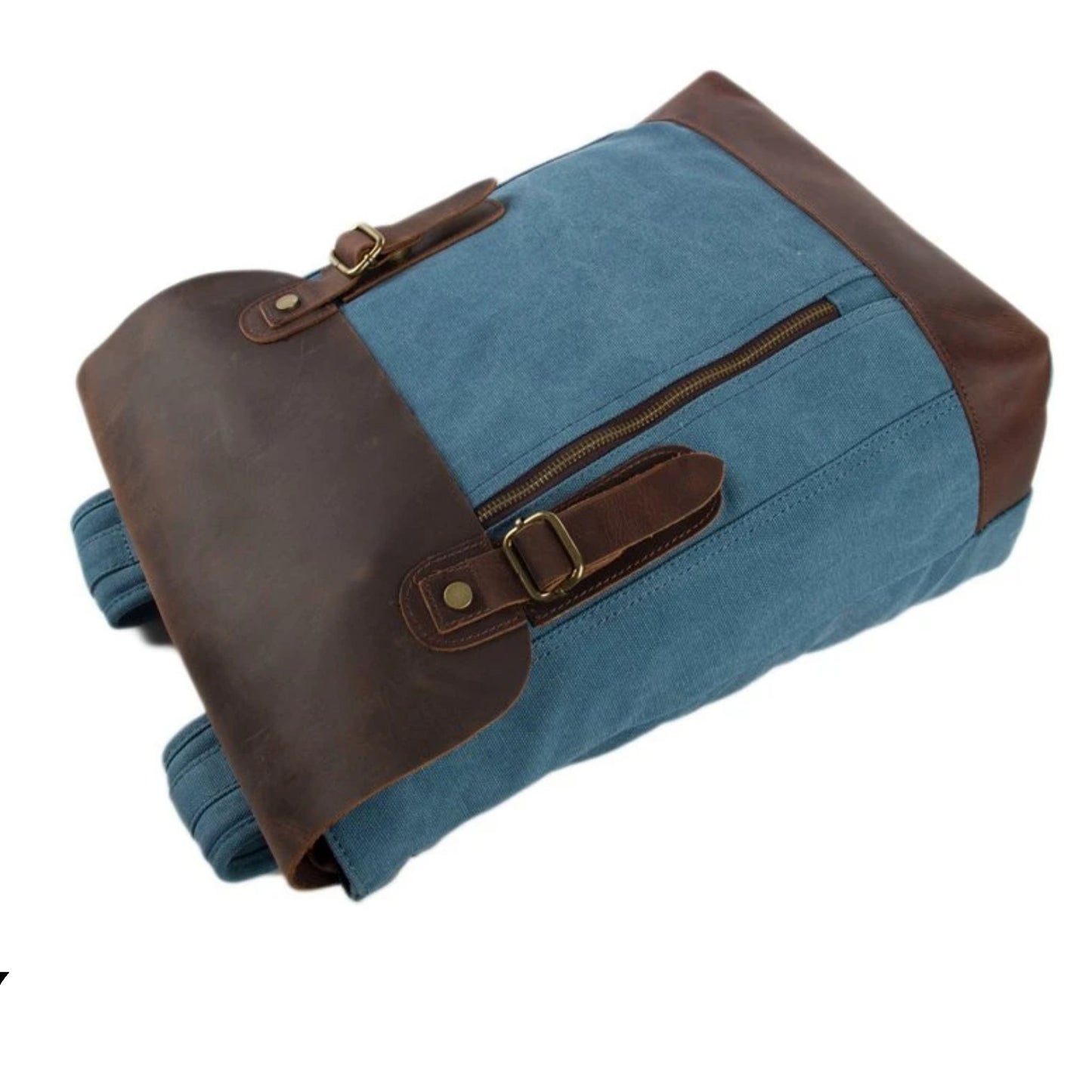Waxed Canvas and Leather Casual Backpack - Blue - Blue Sebe Handmade Leather Bags