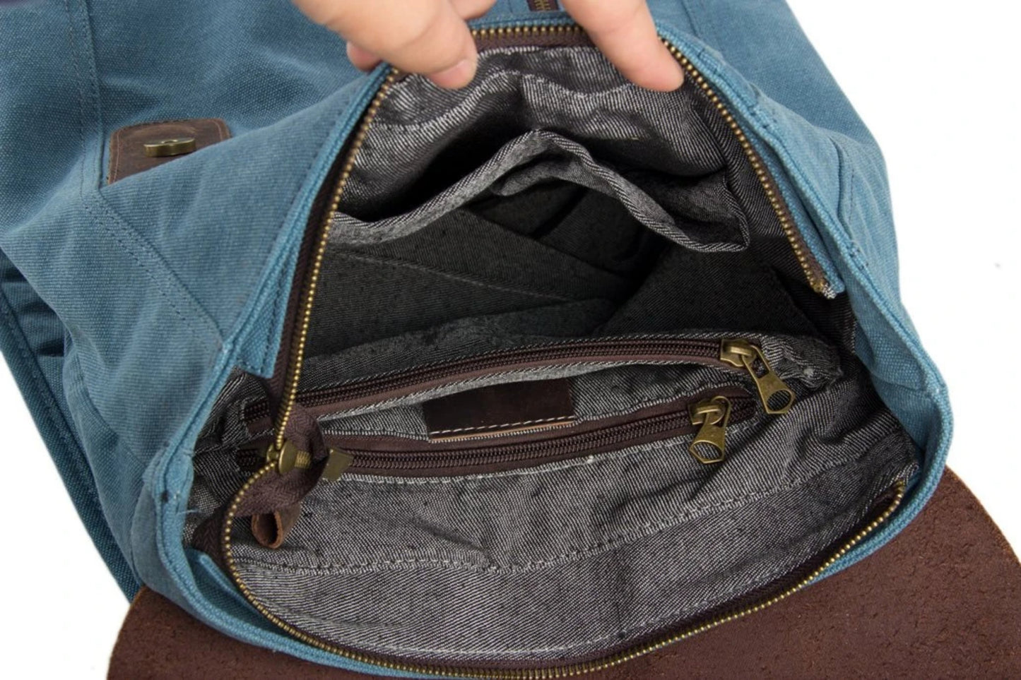 Waxed Canvas and Leather Casual Backpack - Blue - Blue Sebe Handmade Leather Bags