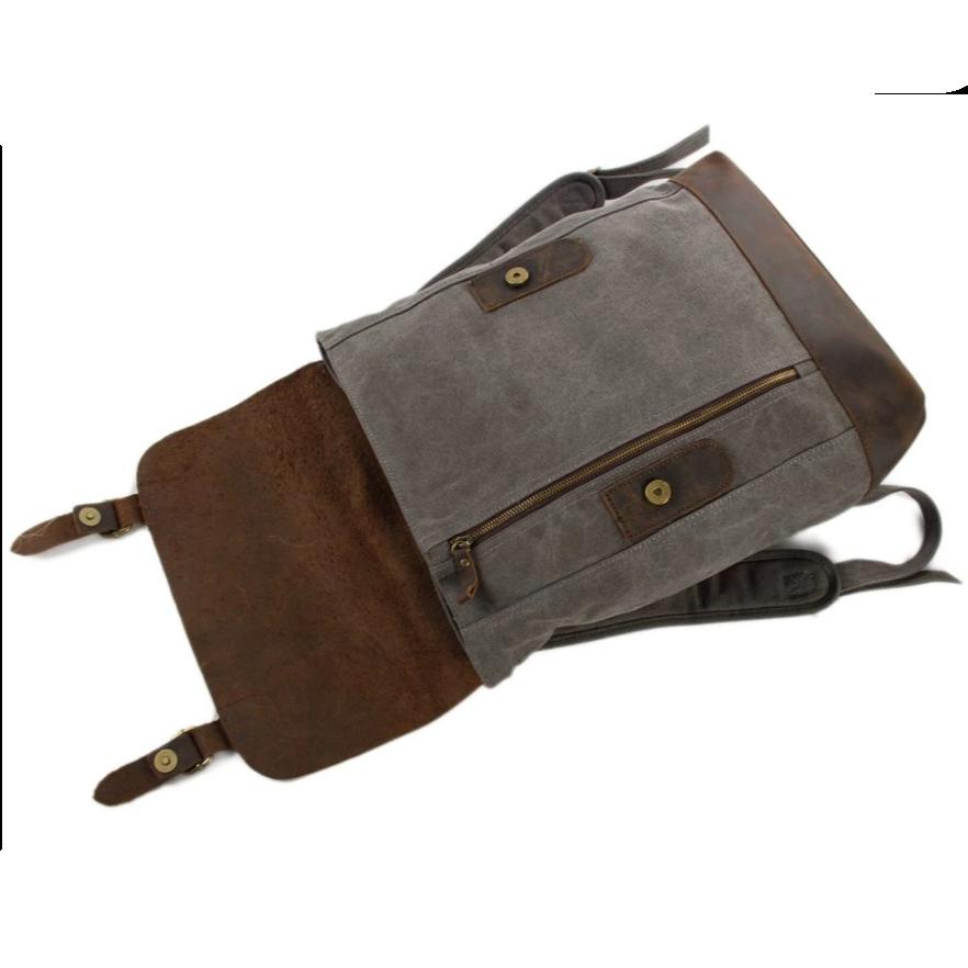Waxed Canvas and Leather Casual Backpack - Dark Grey - Blue Sebe Handmade Leather Bags