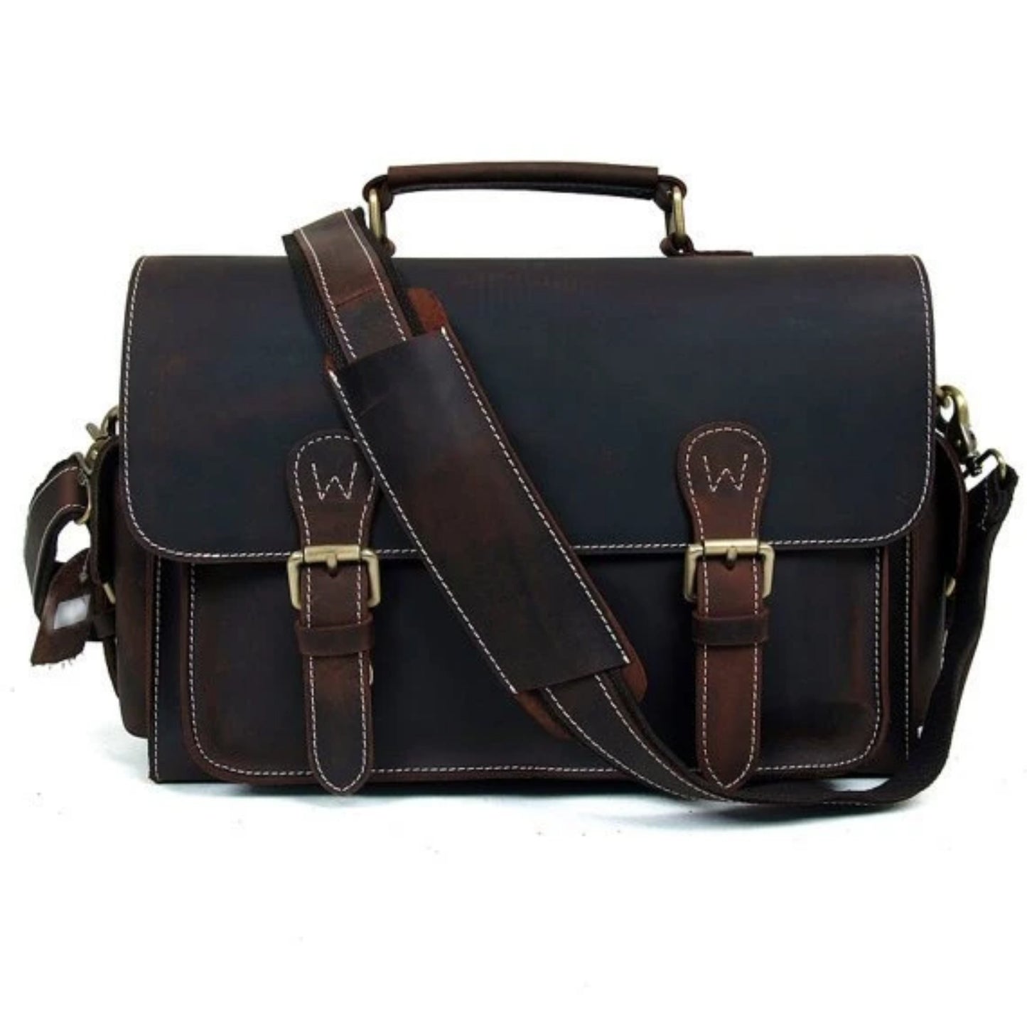 Handmade Full Grain Leather Camera Satchel - Blue Sebe Handmade Leather Bags