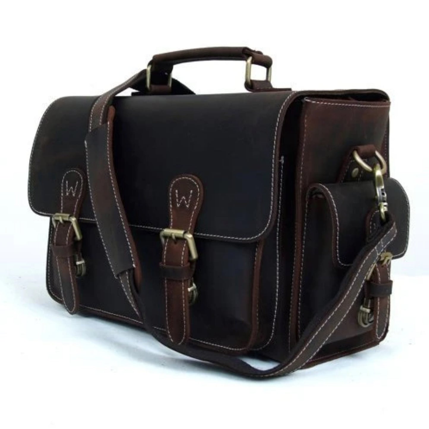 Handmade Full Grain Leather Camera Satchel - Blue Sebe Handmade Leather Bags