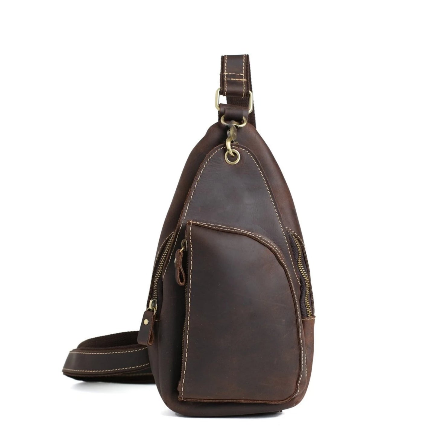 Handmade Genuine Leather Men's Messenger Chest Pack | Brown - Blue Sebe Handmade Leather Bags