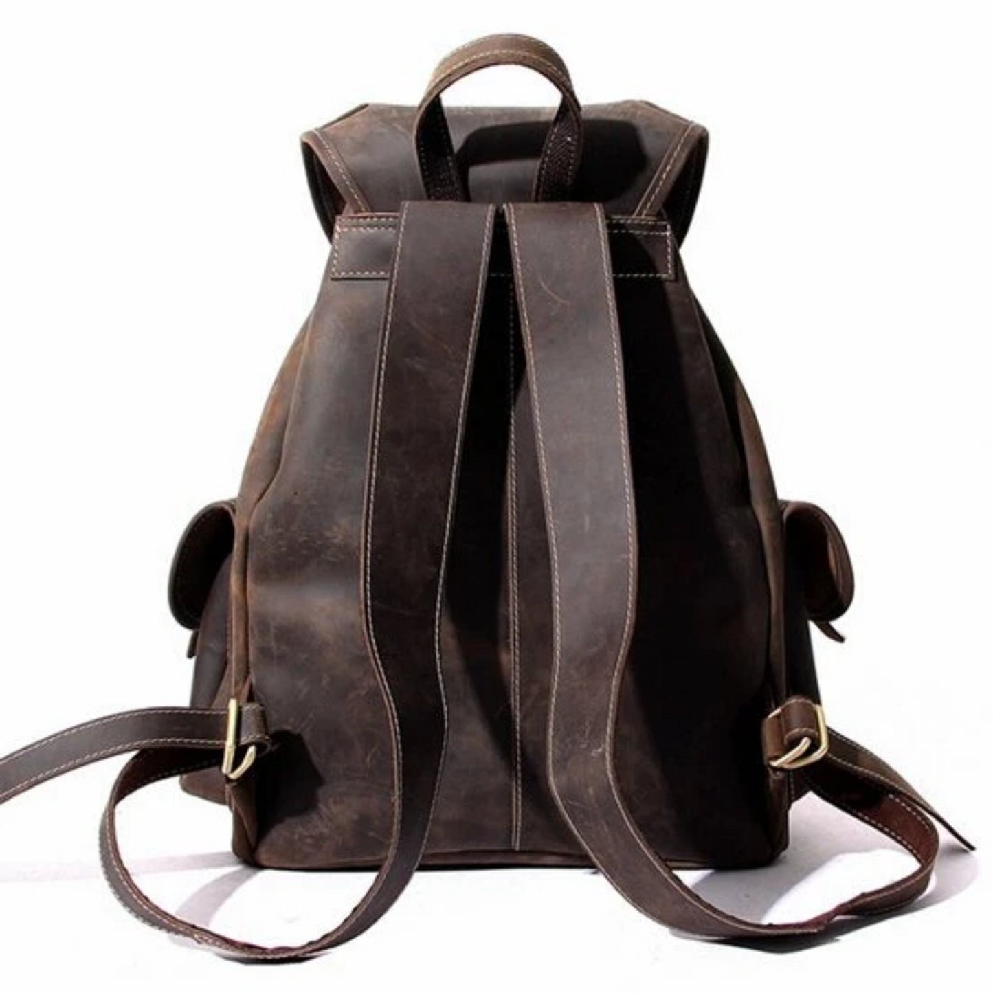 Vintage Leather Large Dark Brown Backpack - Blue Sebe Handmade Leather Bags