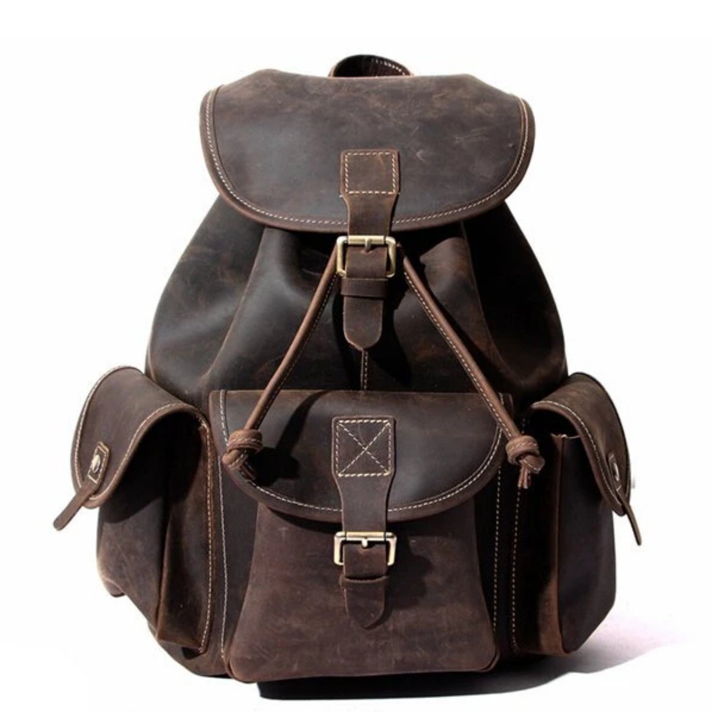 Vintage Leather Large Dark Brown Backpack - Blue Sebe Handmade Leather Bags