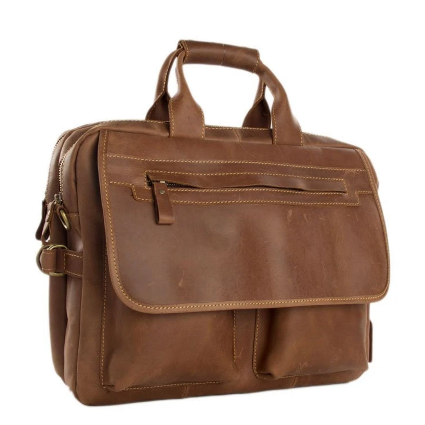Handmade Full Grain Calfskin Leather Business Satchel - Blue Sebe Handmade Leather Bags