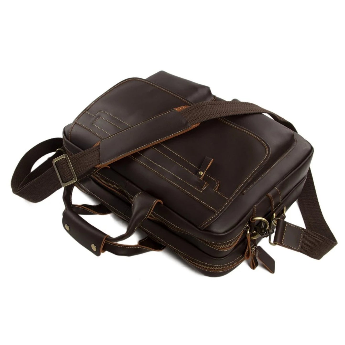 Handmade Full Grain Genuine Leather Business Satchel - Blue Sebe Handmade Leather Bags