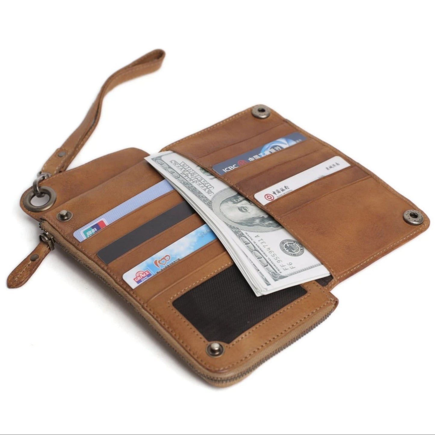 Handmade Full Grain Vegetable Tanned Leather Wallet - Blue Sebe Handmade Leather Bags