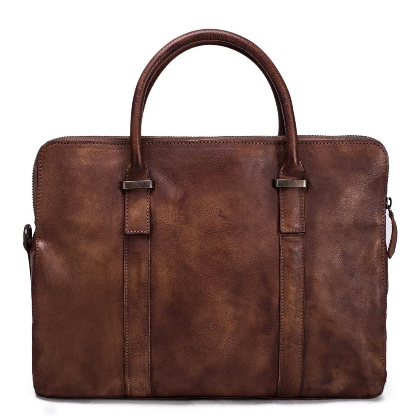 Vintage Vegetable Tanned Leather Briefcase - Vintage Brown - Blue Sebe Handmade Leather Bags