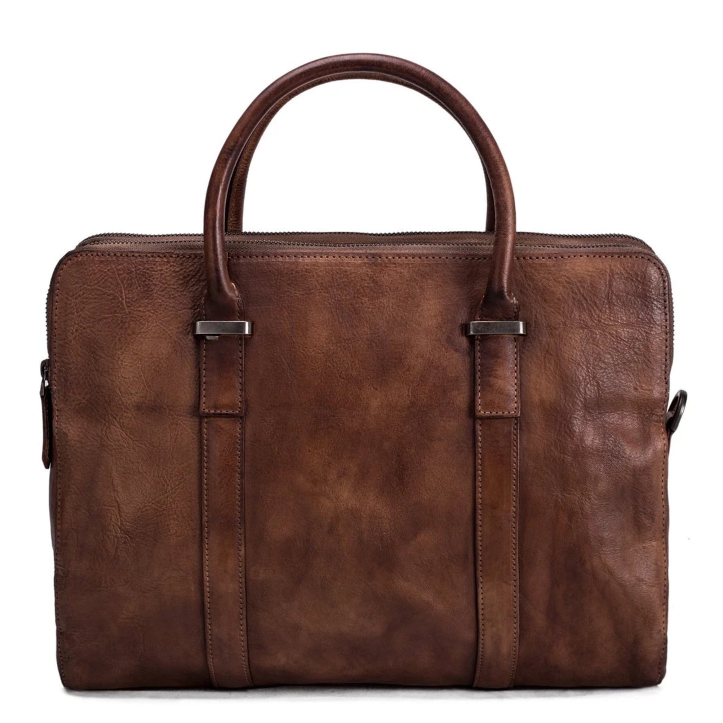 Vintage Vegetable Tanned Leather Briefcase - Vintage Brown - Blue Sebe Handmade Leather Bags