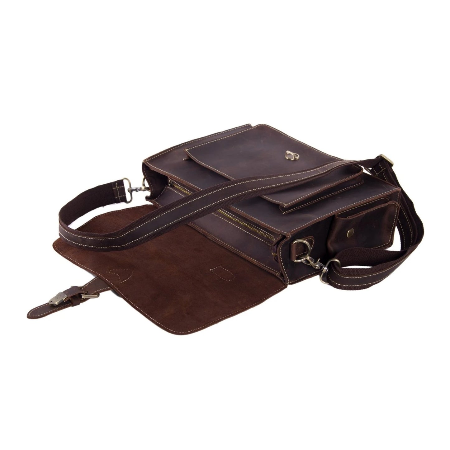 Handmade Genuine Leather Satchel Handbag - Dark Brown - Blue Sebe Handmade Leather Bags