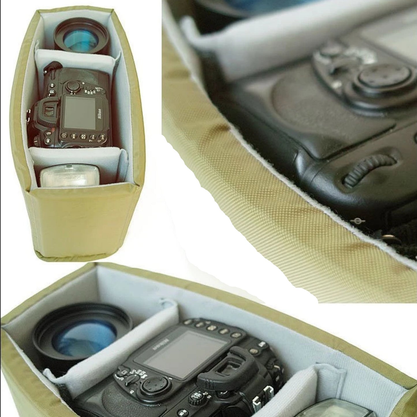 Camera Insert Bags - Army Green - Blue Sebe Handmade Leather Bags