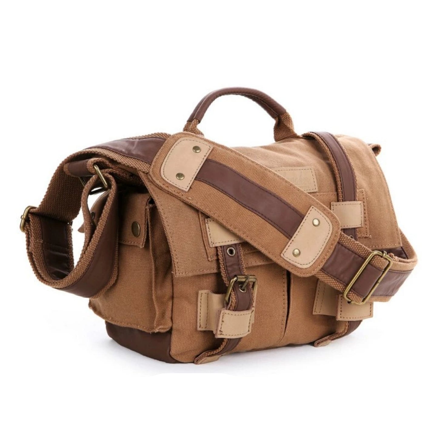 Waxed Canvas DSLR Camera Messenger Bag, Diaper Bag - Medium - Blue Sebe Handmade Leather Bags