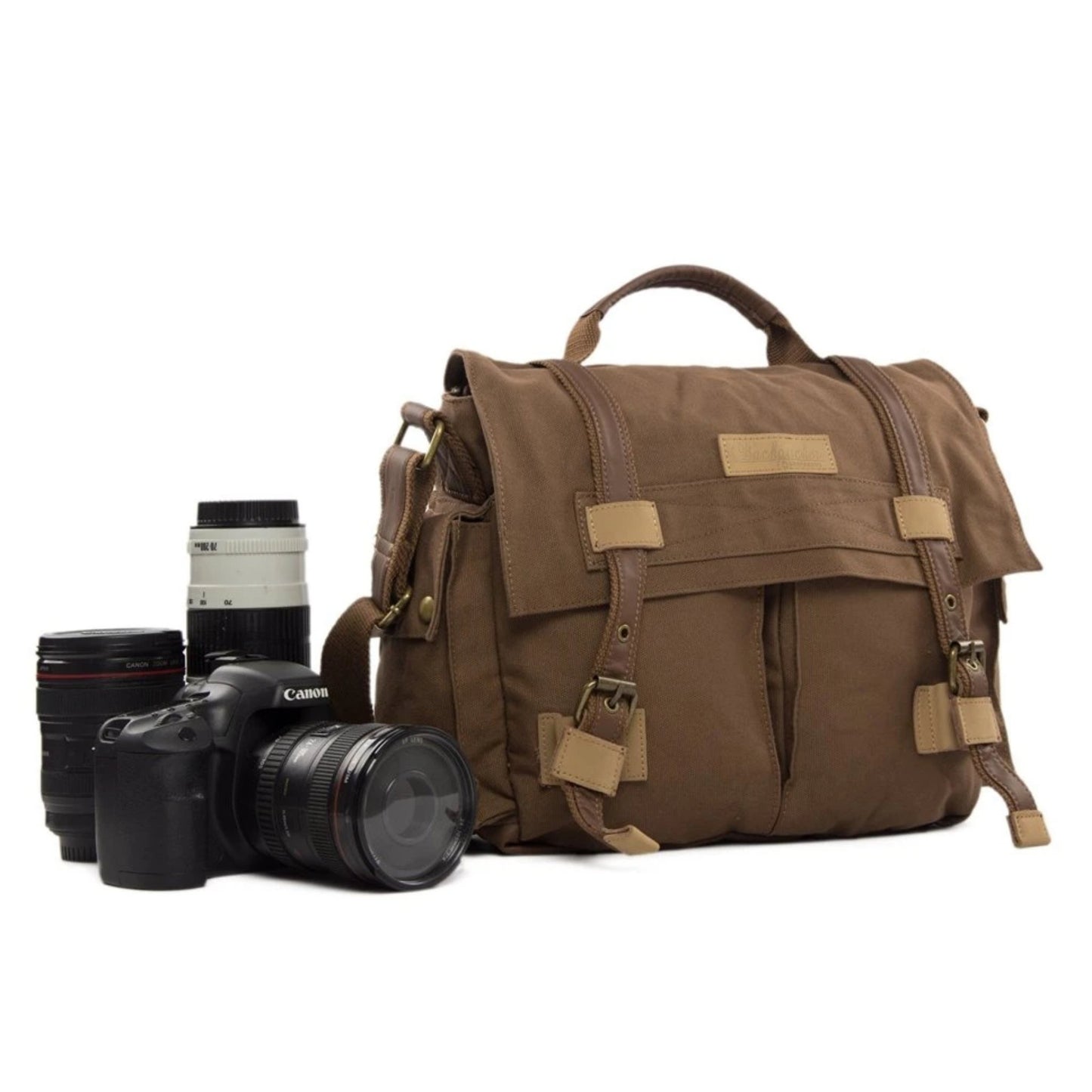 Waxed Canvas DSLR Camera Messenger Bag, Diaper Bag - Large - Blue Sebe Handmade Leather Bags