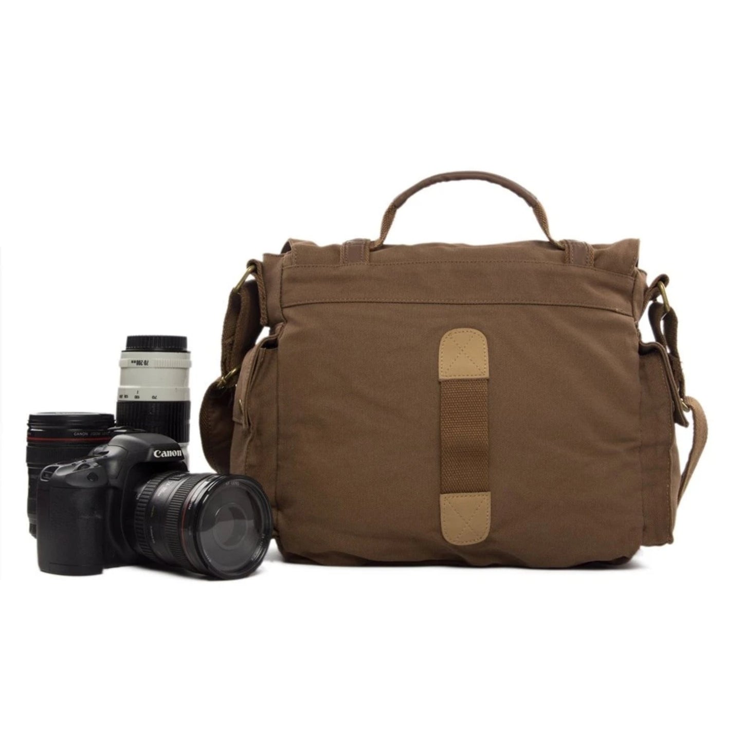Waxed Canvas DSLR Camera Messenger Bag, Diaper Bag - Large - Blue Sebe Handmade Leather Bags