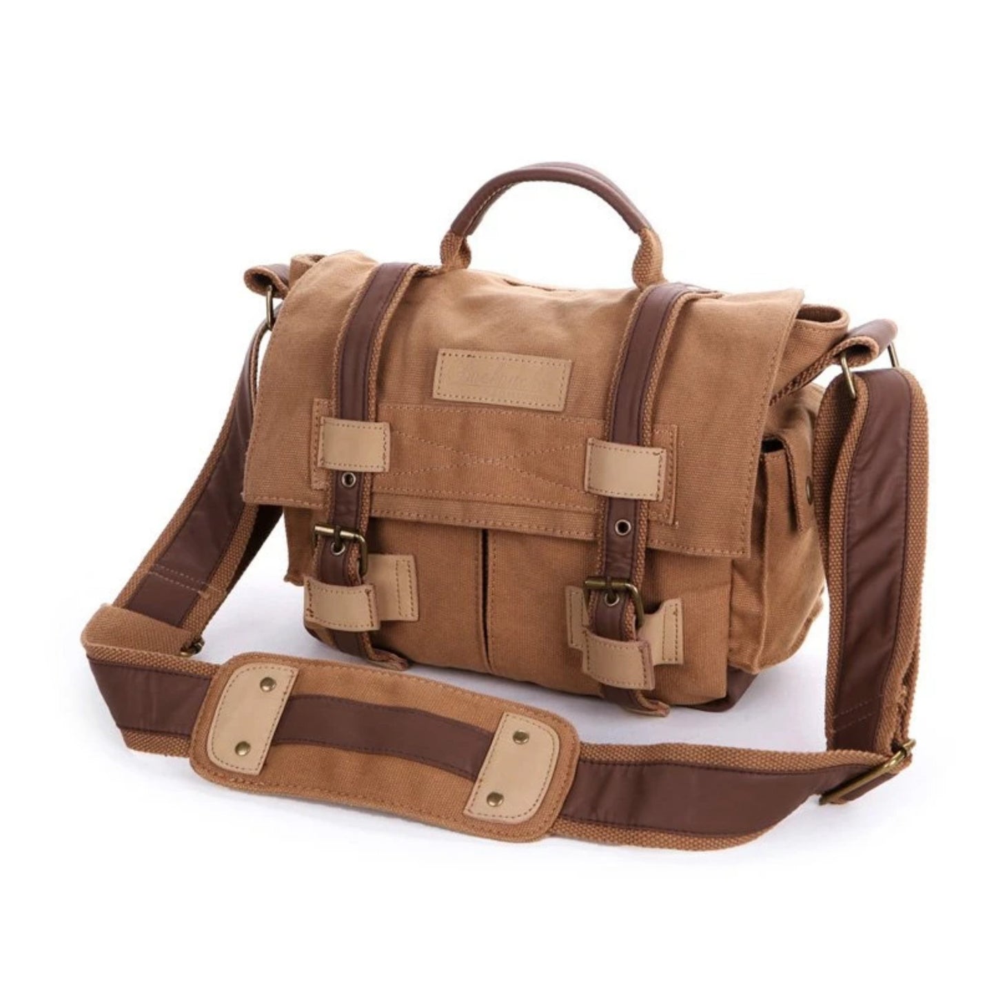Waxed Canvas DSLR Camera Messenger Bag, Diaper Bag - Large - Blue Sebe Handmade Leather Bags