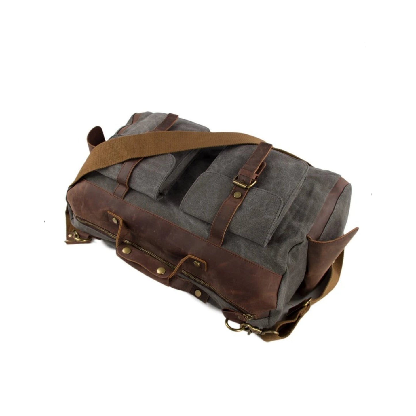 Canvas Leather Travel Messenger Duffel Bag - Blue Sebe Handmade Leather Bags