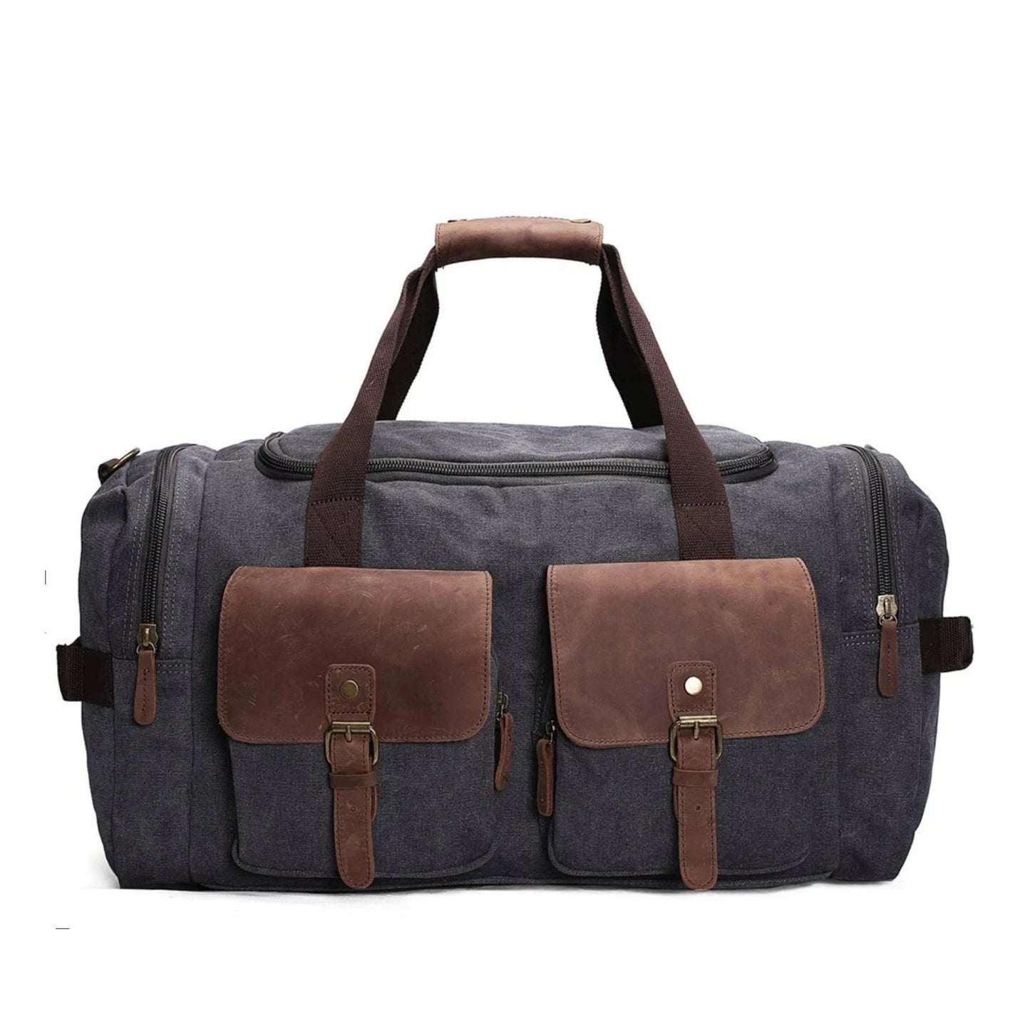 Canvas Leather Travel Military Duffle Bag - Blue Sebe Handmade Leather Bags